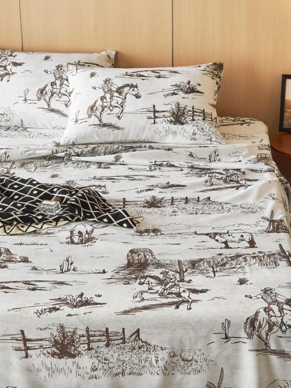 Western Bed Sheets, 4-Piece Sheet Set, Rustic Ranch Life with Cowboy
